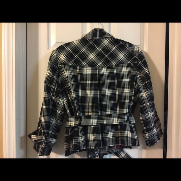 LARRY Levine peplum black and cream double breasted plaid belted blazer size 14 - Picture 5 of 6